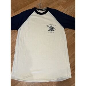 Vintage 70s 80s Anheuser-Busch logo beer Baseball T-shirt USA  Sz M Blue Cream